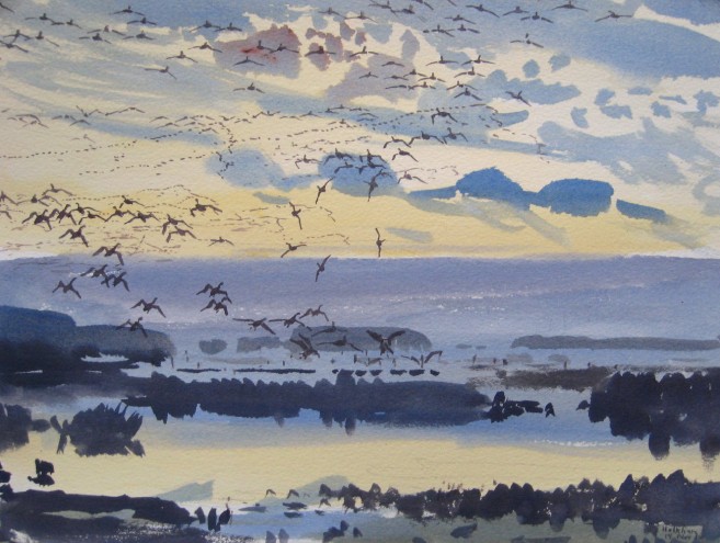 Pink-footed Geese over Wells Quay from East End